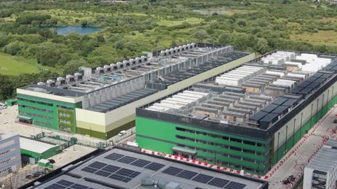 Sustainable Data Center Complex in Green Landscape Aerial Daytime Stock Footage 339053541
