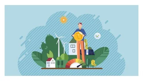 Sustainable Development and Renewable Energy Integration Concept Stock Illustration