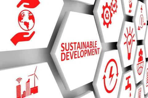 SUSTAINABLE DEVELOPMENT concept cell background 3d illustration Stock Illustration