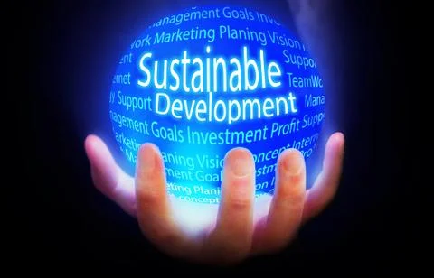 Sustainable Development globe in hand blue,concept background isolated Stock Illustration