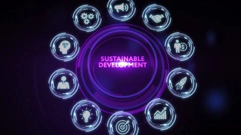 SUSTAINABLE DEVELOPMENT inscription, cloud technology concept. Business, Tech Vidéo 198709201