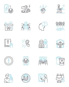 Sustainable development linear icons set. Renewable, Recycling, Conservation Ilustración de archivo