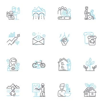 Sustainable development linear icons set. Renewable, Recycling, Conservation 스톡 일러스트