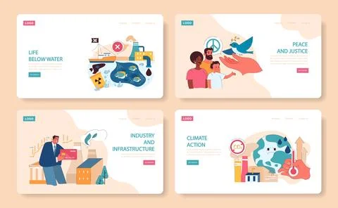 Sustainable development web or landing set. Global action for better Illustrazione stock