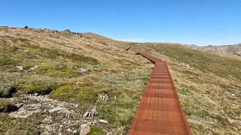 Sustainable Elevated Alpine Boardwalk at Main Range, Mount Kosciuszko, Kosc.. Stock Footage 312062485