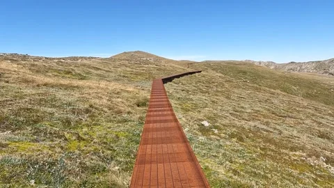 Sustainable Elevated Alpine Boardwalk at Main Range, Mount Kosciuszko, Kosc.. Stock Footage 312062579