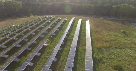 Sustainable Energy Solar Power System at Electric Utility Plant 4K Drone Aerial Stock Footage