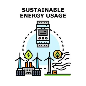 Sustainable energy usage concept with renewable power sources Stock Illustration