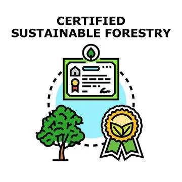 Sustainable forestry certification process with eco label イラスト素材