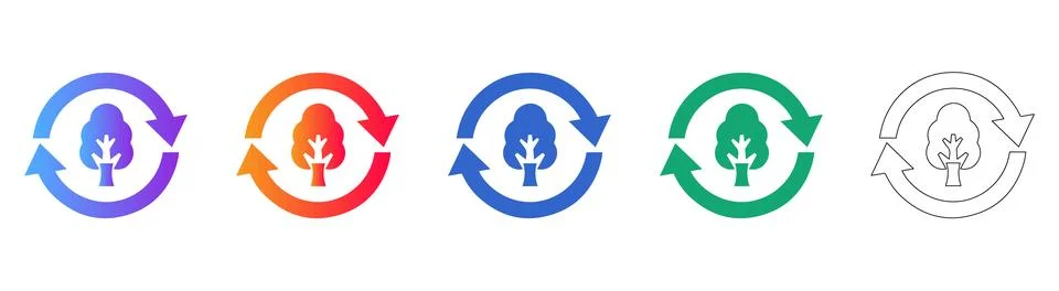 Sustainable Forestry Tree Cycle Vector Icons Stock Illustration