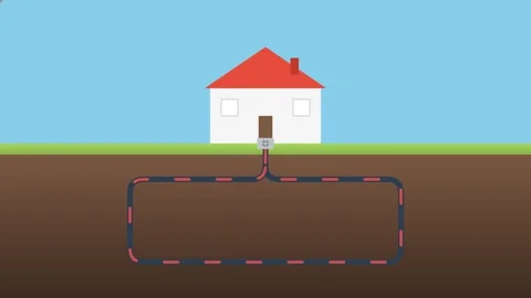 Sustainable Geothermal Ground Source Heat Pump System with Underground Pipe.. Stock Footage 346612313