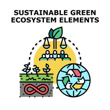Sustainable green ecosystem elements for environmental balance 库存插图