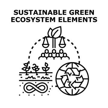 Sustainable green ecosystem elements for environmental balance 스톡 일러스트