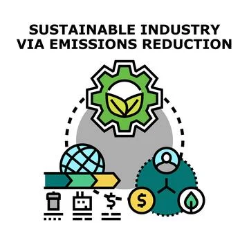 Sustainable industry developing via emissions reduction minimizing impact Stock Illustration