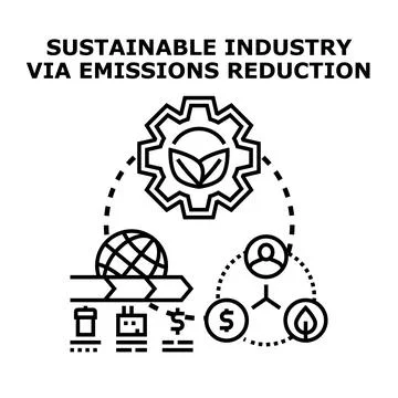 Sustainable industry developing via emissions reduction minimizing impact Stock Illustration