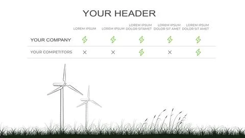 Sustainable power sources comparison chart template Stock Illustration
