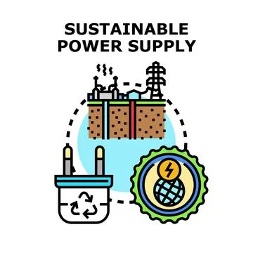 Sustainable power supply developing green ecological energy Illustrazione stock