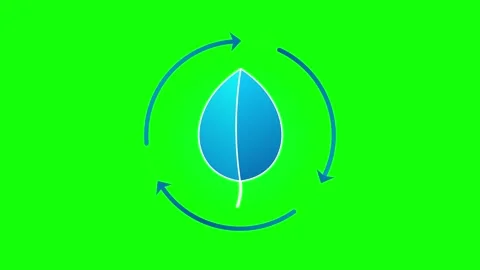 Sustainable recycling leaf animation with circular arrows on green screen b.. Stock Footage 344862818