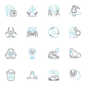 Sustainable resources linear icons set. Ecology, Conservation, Renewable Ilustración de archivo