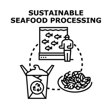 Sustainable seafood processing selecting fresh raw fish Stock Illustration