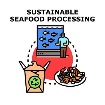 Sustainable seafood processing selecting fresh raw fish Stock Illustration