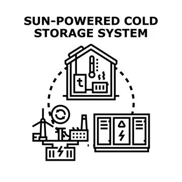 Sustainable sun powered cold storage system technology Stock Illustration