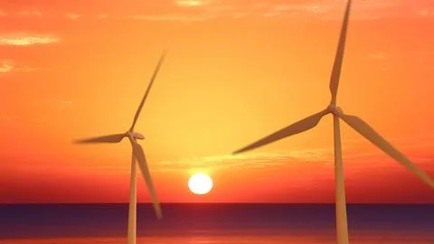 Sustainable Technology Showcase: 3D Model of Wind Turbine in Natural Environment Stock Illustration