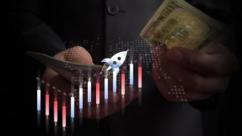 Sustained financial growth is characterized by a flying rocket above the Chinese Stock Footage 272306546