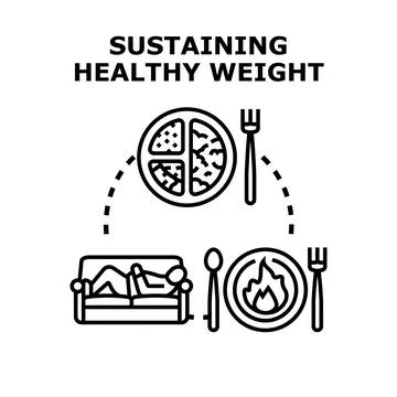 Sustaining healthy weight through diet, activity, and metabolism concept Ilustración de archivo