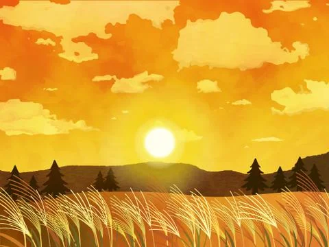 Susuki grass Suslandscape Stock Illustration