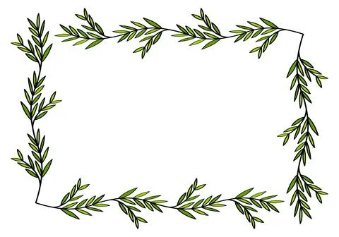 Сute hand drawn rectangular frame of branches and leaves from bushes and trees Stock Illustration