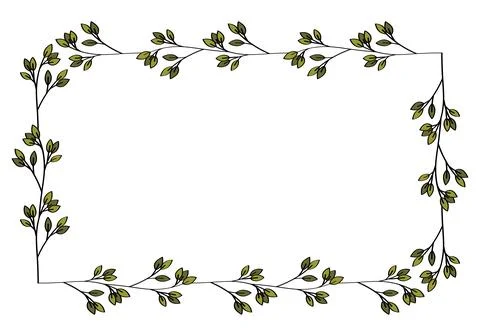 Сute hand drawn rectangular frame of branches and leaves from bushes and trees Stock Illustration