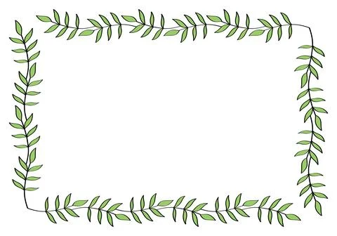 Сute hand drawn rectangular frame of branches and leaves from bushes and trees Stock Illustration