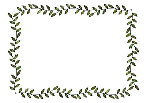 Сute hand drawn rectangular frame of branches and leaves from bushes and trees Stock Illustration
