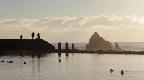 The Sutro Baths and the ocean at sunset in San Francisco, California. Stock Footage 61896731