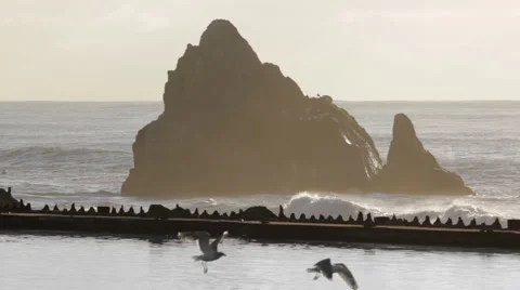 The Sutro Baths and the ocean at sunset in San Francisco, California. Stock Footage 61896733
