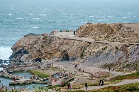 Sutro Baths ruins with visitors Stock Photos