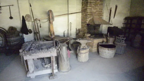 Sutter's Fort blacksmith shop and forge Stock Footage 166982853