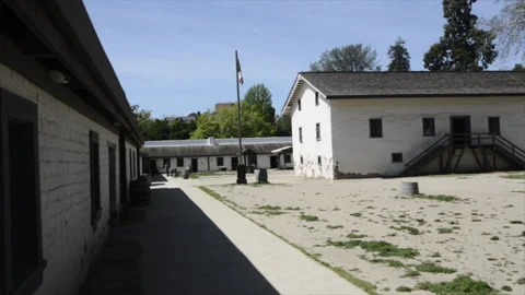 Sutter's Fort central building, yard and wall-shops Stock Footage 166919178