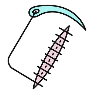 Suture needle stitching surgical wound for healing Stock Illustration