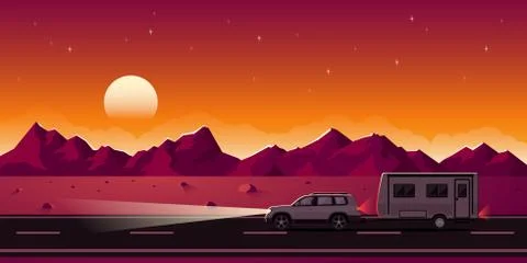 SUV and trailer Stock Illustration