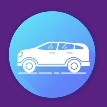SUV car icon on blue background. Flat vector illustration. Stock Illustration