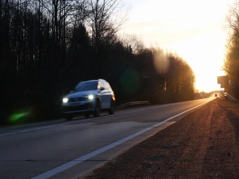 SUV car in motion on highway. Video stock 79990496