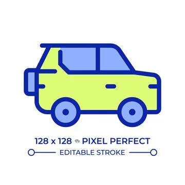 Suv car pixel perfect line color icon Stock Illustration