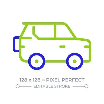 Suv car pixel perfect two color line icon Stock Illustration