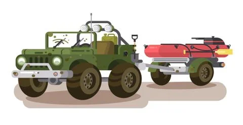 SUV car with trailer boat Stock Illustration