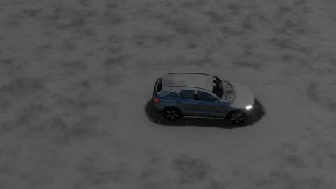 SUV Driving at Night with Bright Headlights Animation Stock Footage 318033448