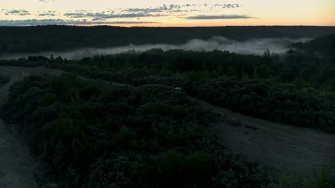 The SUV is driving on the road at dawn Stock Footage 194146268