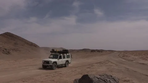 SUV Fork In Desert Road Stock Footage 37309192