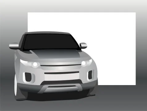 SUV, front view, on a background of a blank white banner. Stock Illustration